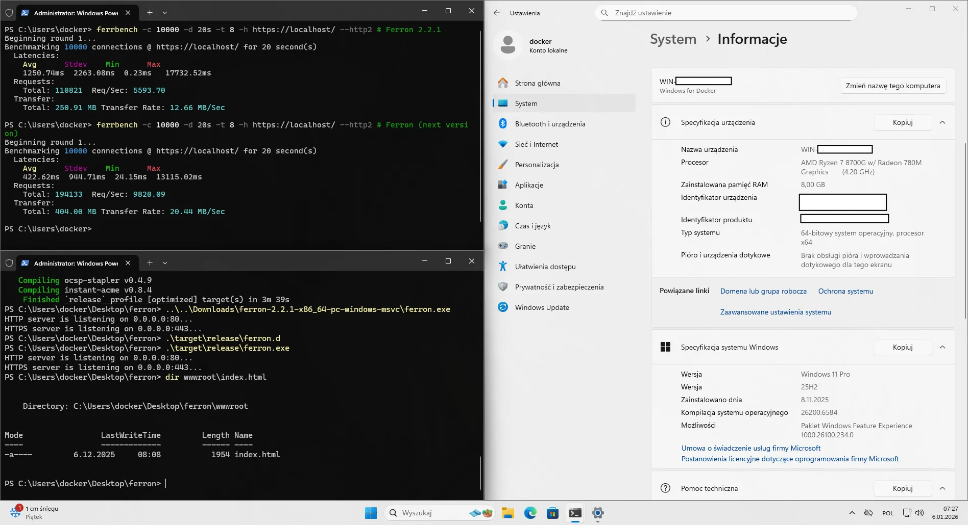 Static file serving performance benchmark results for Windows