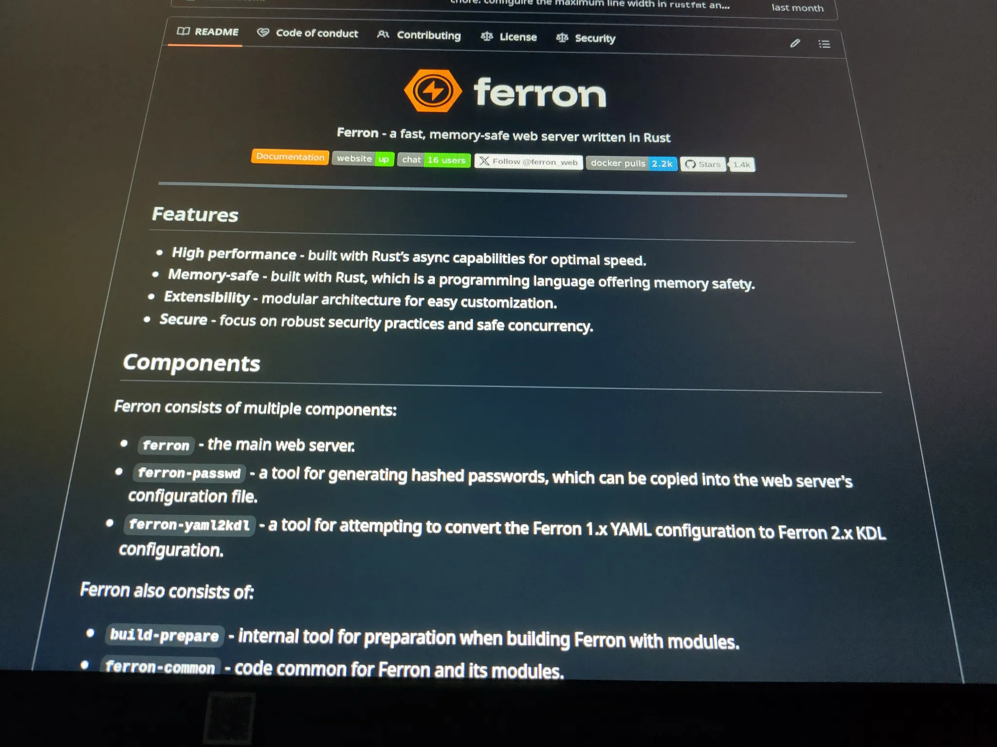 The Ferron GitHub repository read-me mockup with the new logo
