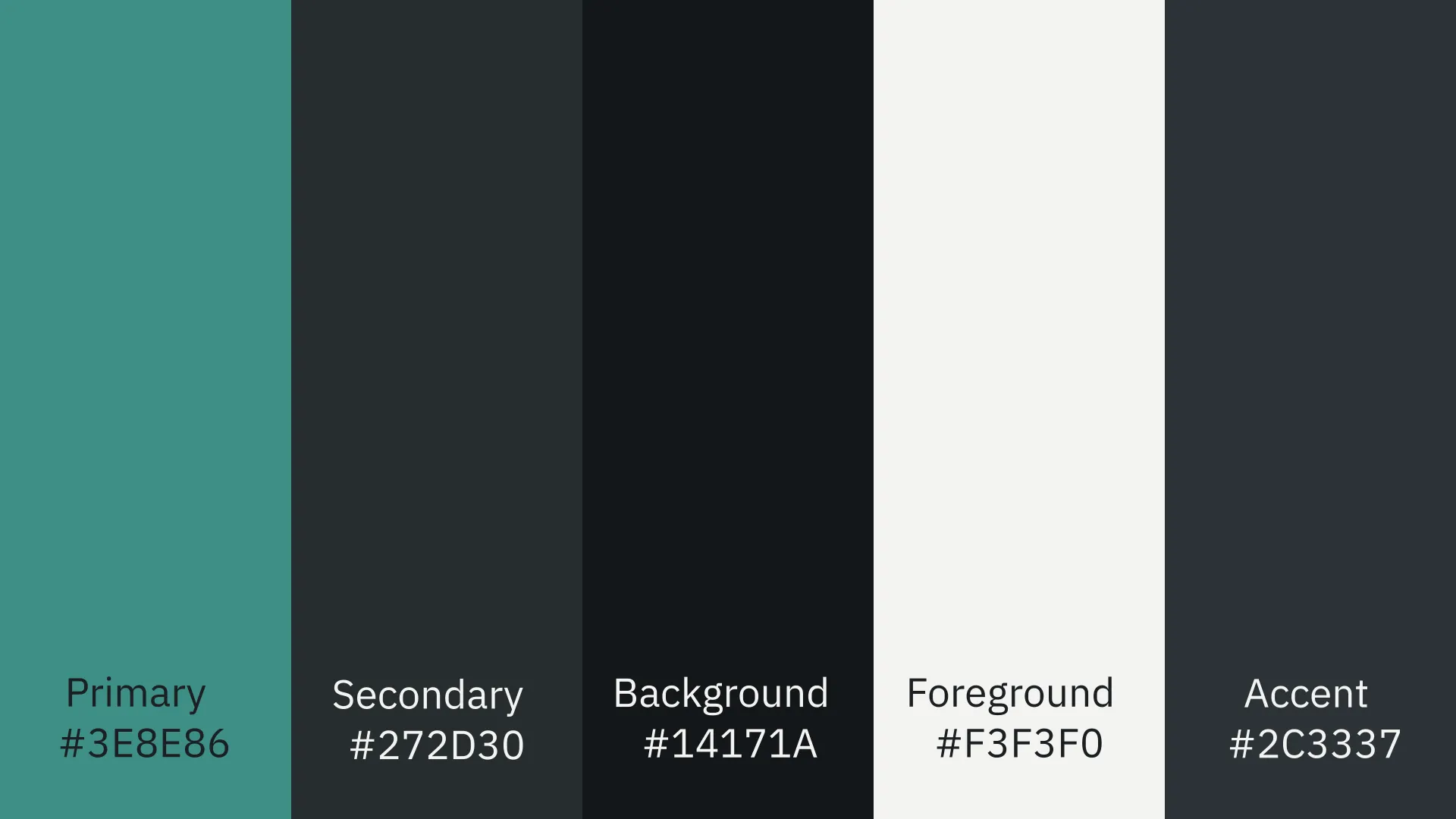 Color palette for dark mode of new Ferron branding.
