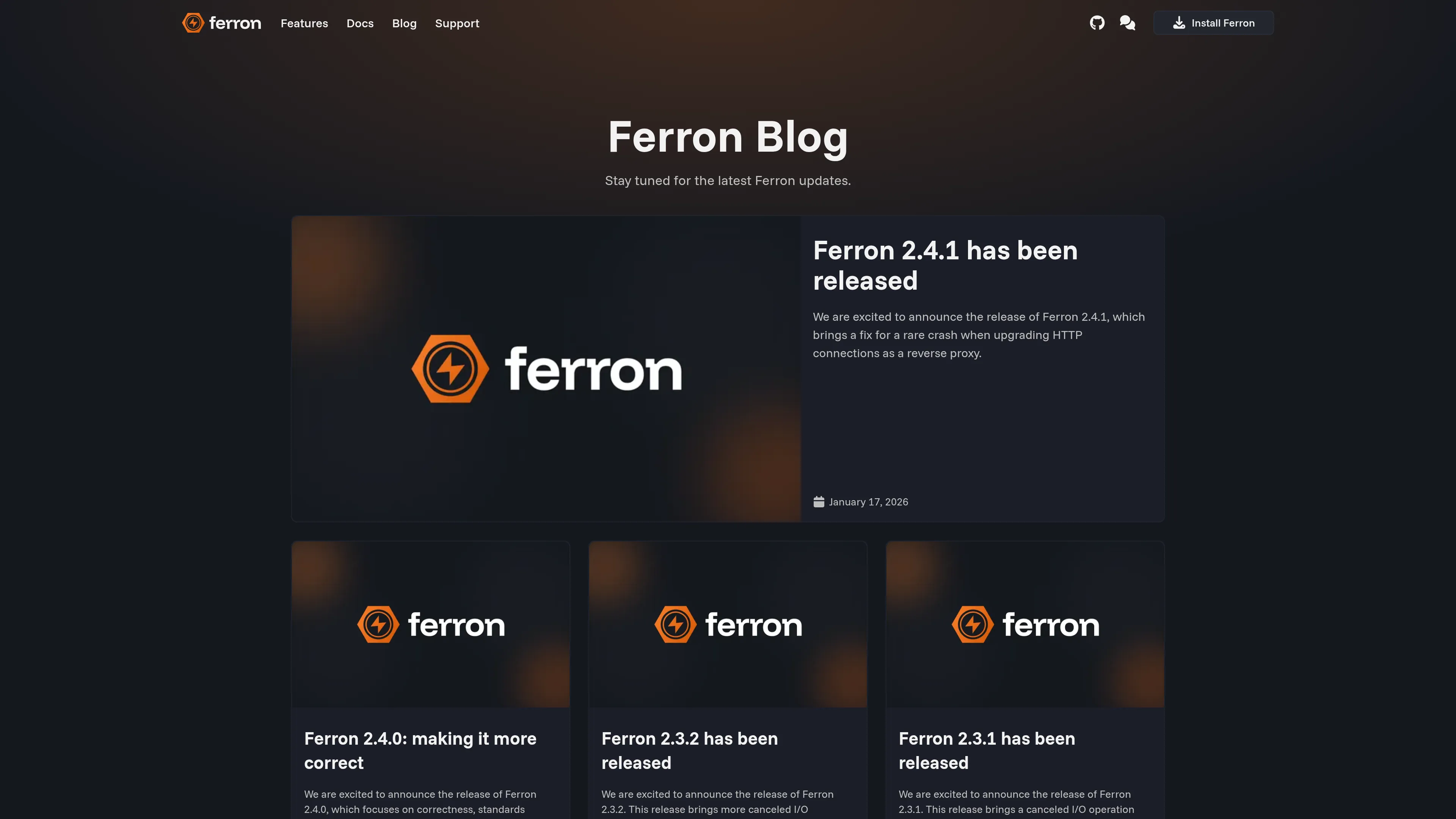 The refreshed Ferron blog index page