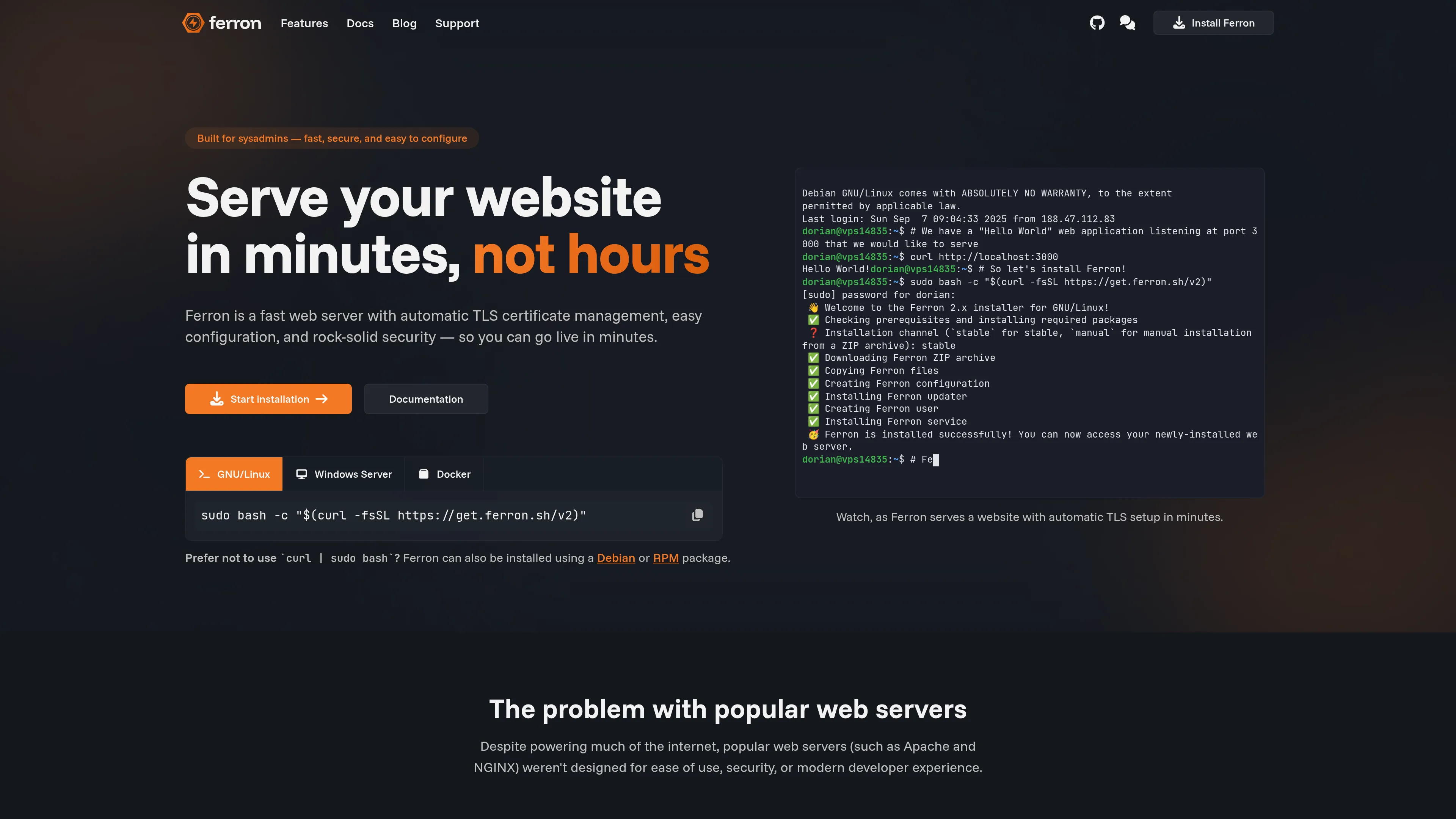 The refreshed Ferron landing page