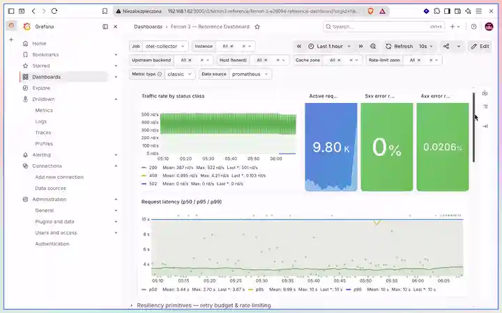A demonstration of debugging Ferron infrastructure via Grafana